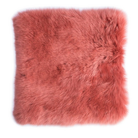 Genuine Australian Lamb Fur Sheepskin Square Pillow Cover 16 In., Coral